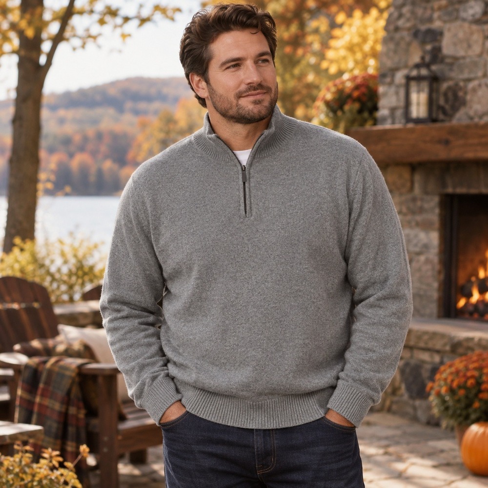 Madda Fella Quarter Zip Sweater Mens Cotton Cashmere Knit Quiet Luxury Gray XL
